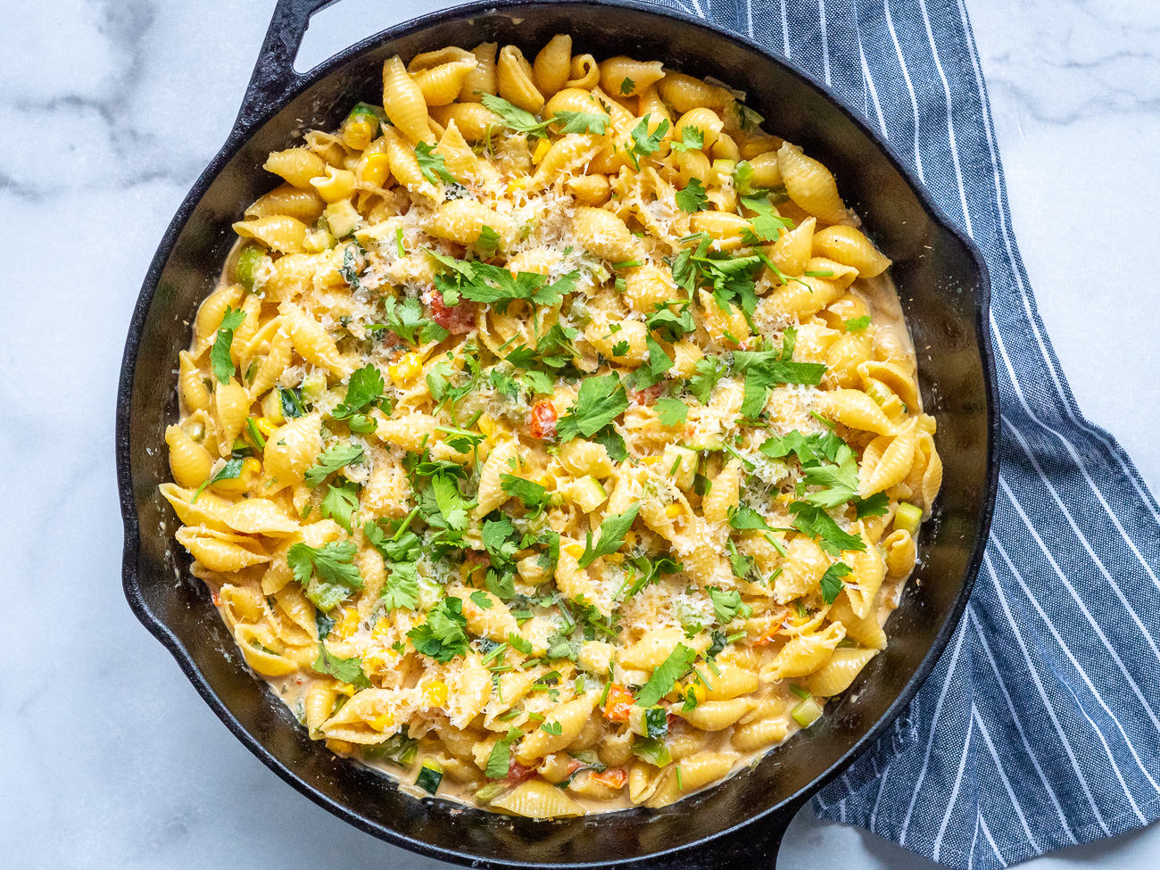 Creamy corn and poblano pasta